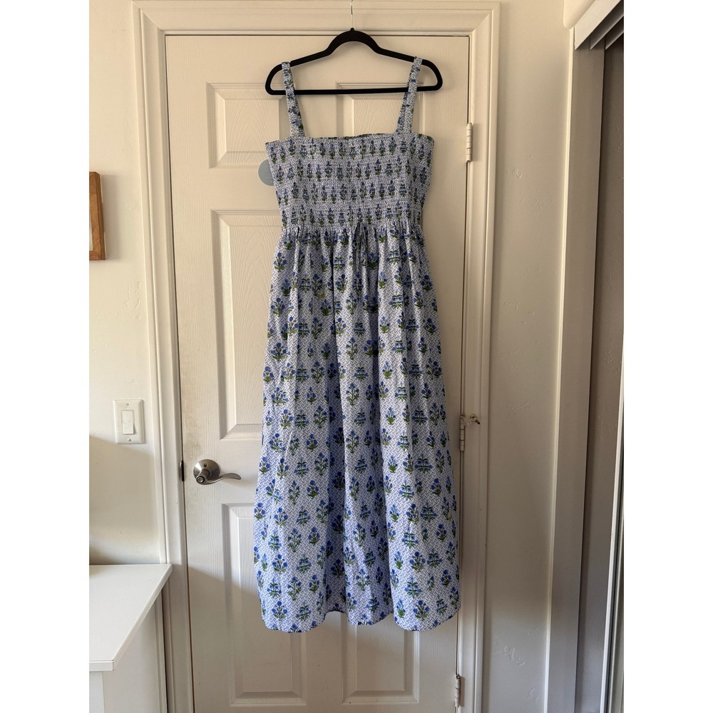 hill house the anita nap dress blue block floral print, women size large - Picture 3 of 9
